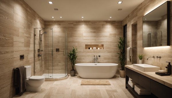 Salle de bain italienne moderne en travertin : élégance durable